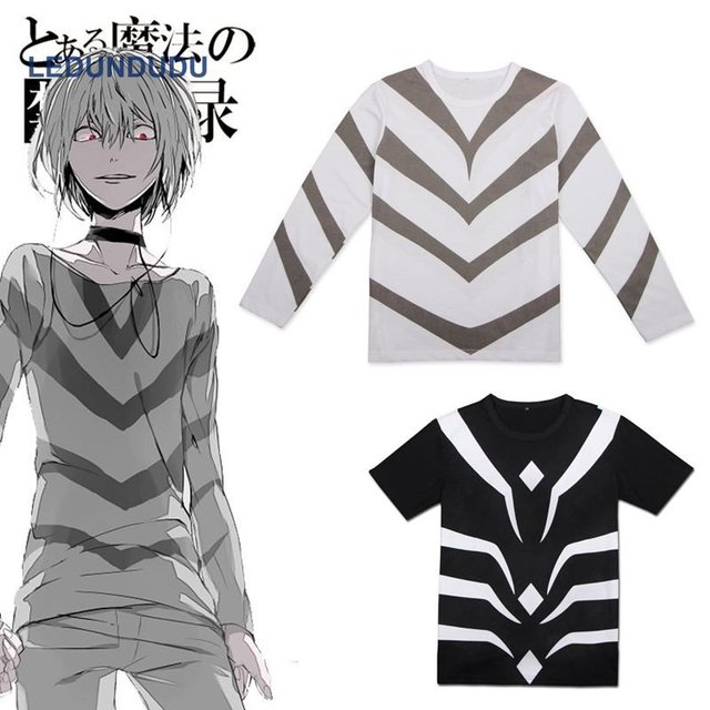 Toaru Majutsu no Index Cosplay Costumes Accelerator T-Shirts Toaru Kagaku  no Railgun Men Stripe Tops T shirts Black white Tees - AliExpress